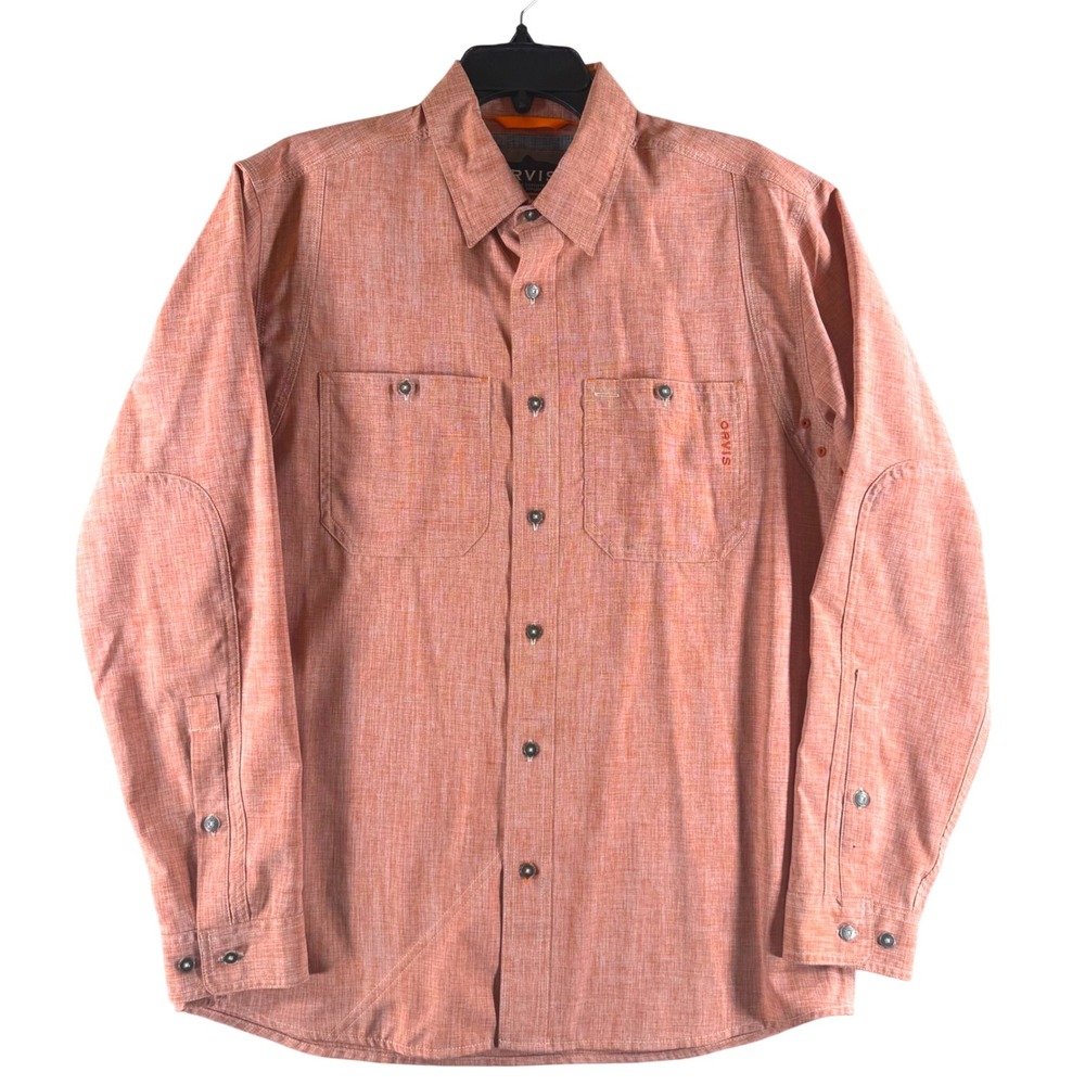 Orvis Mens M Orange Button Down Shirt Long Sleeve Casual 18Z9 - FLAW